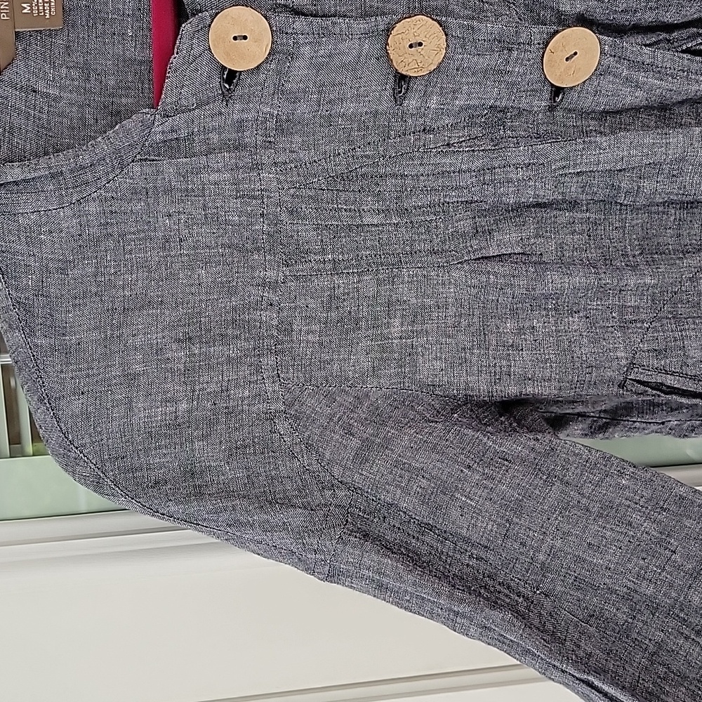 💯 Linen Chambray Sz M Pintucks on Front, Back & Sleeves No Flaws - Picture 6 of 10
